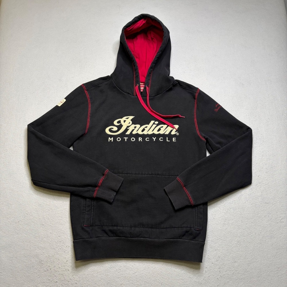 Indian Motorcycle Hoodie Men Small Black Red Pullover Embroidered Logo Biker - Picture 2 of 11